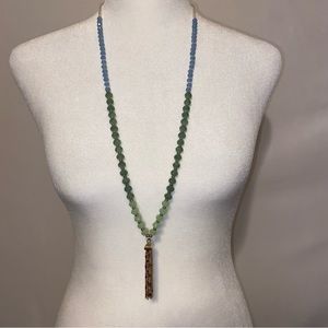 Banana Republic Blue and Green Crystal Beaded Tassel Necklace